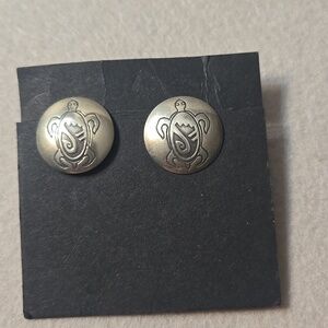 Sterling  Silver Turtle Stamped Stud Post Earrings Concho Style 3/4" Round
